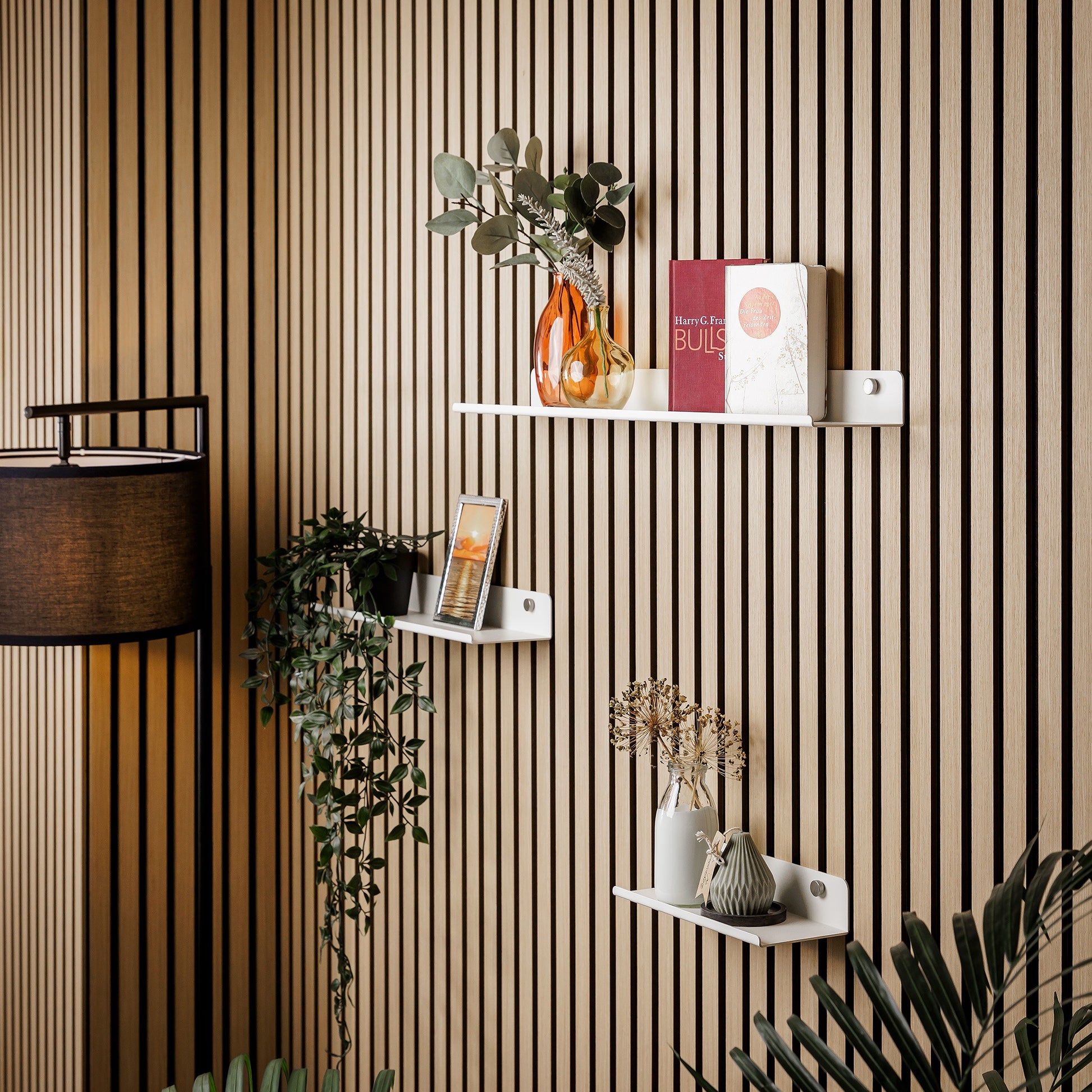 Regale für Akustikpaneele ohne Bohren weiß